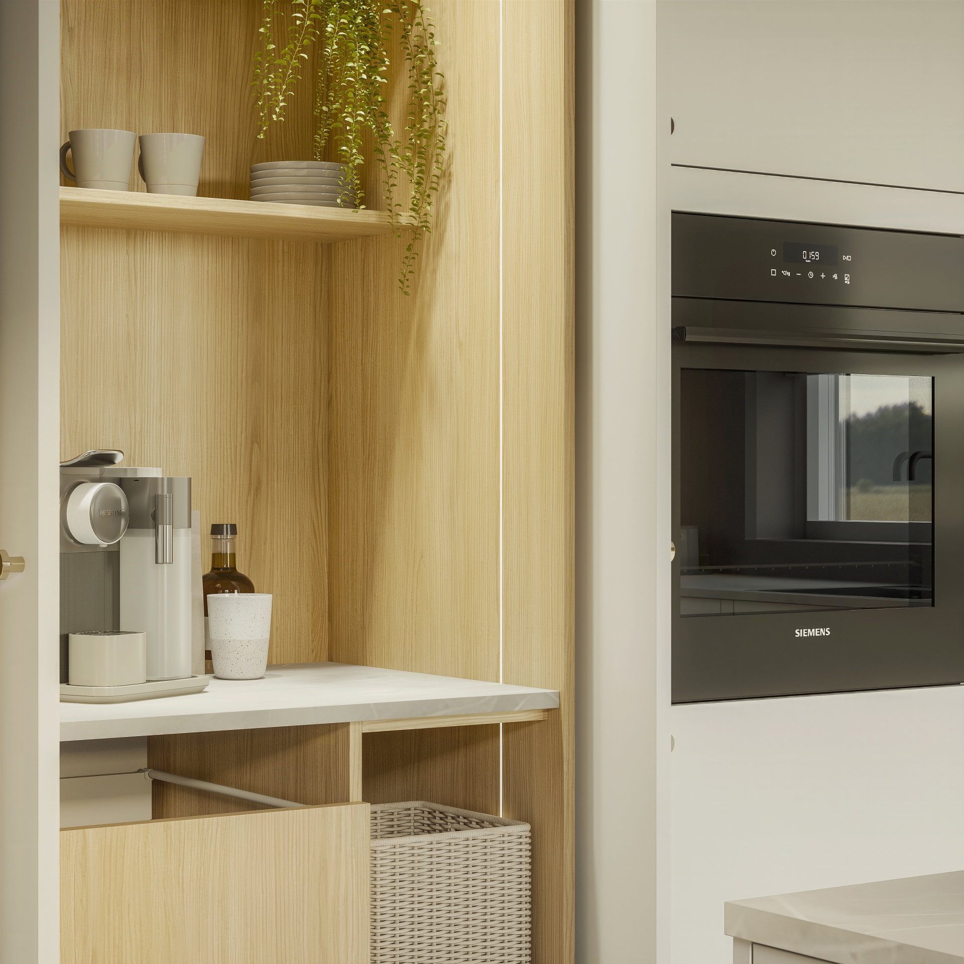 Color by Designa køkken i hvid med træstruktur eg