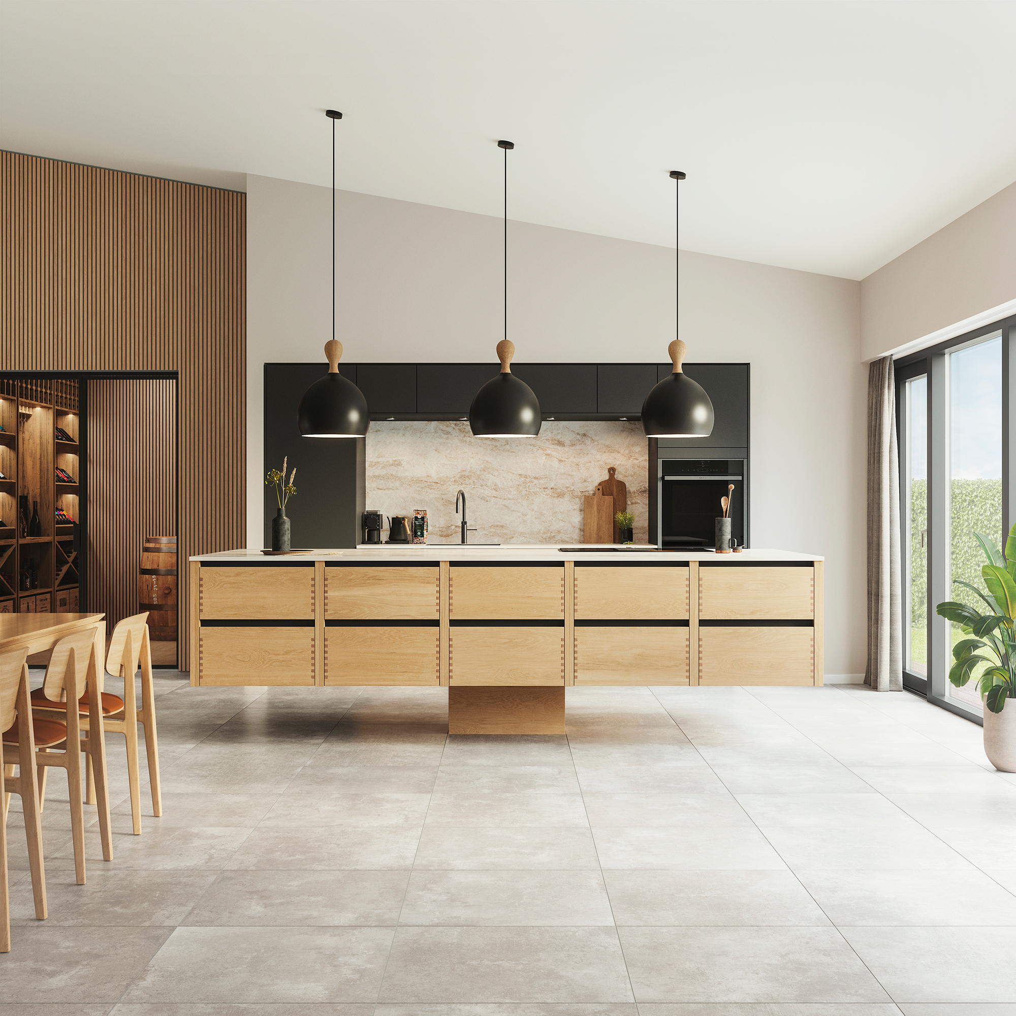 Silk by Designa køkken i sort kombineret med Nature by Designa fingertappet