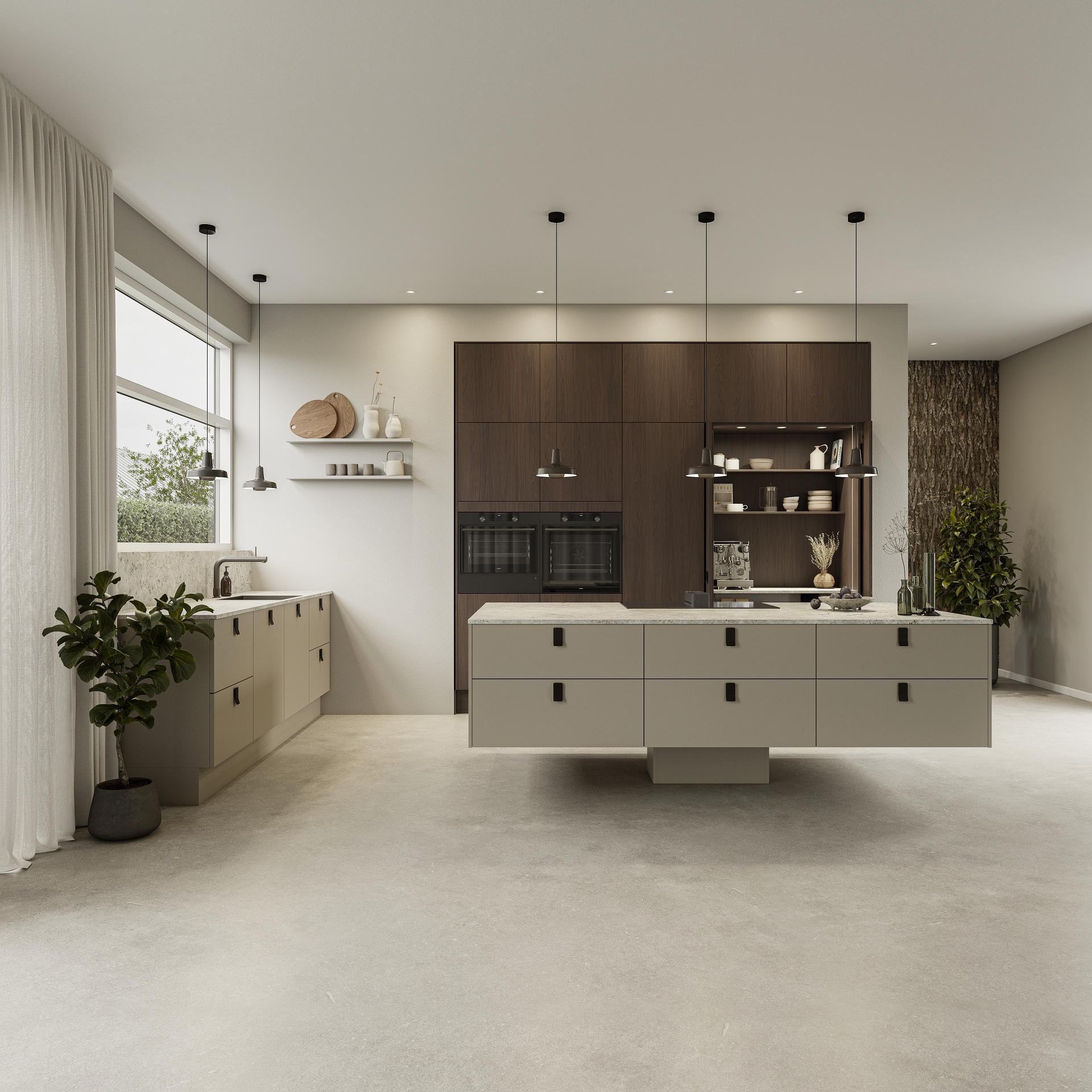 Mordern by Designa mørk eg køkken og Silk by Designa gråbrun