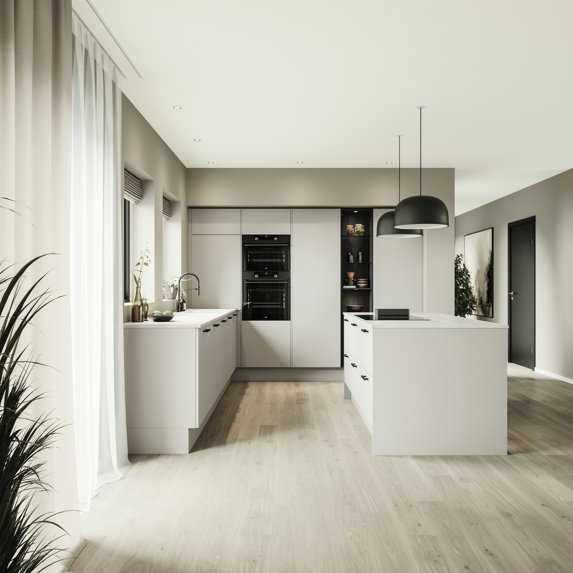 Silk by Designa i sand kombineret med Classic by Designa vitrine med sort ramme