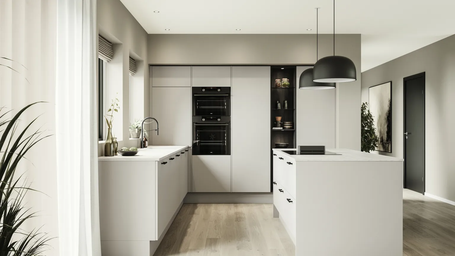 Silk by Designa i sand kombineret med Classic by Designa vitrine med sort ramme