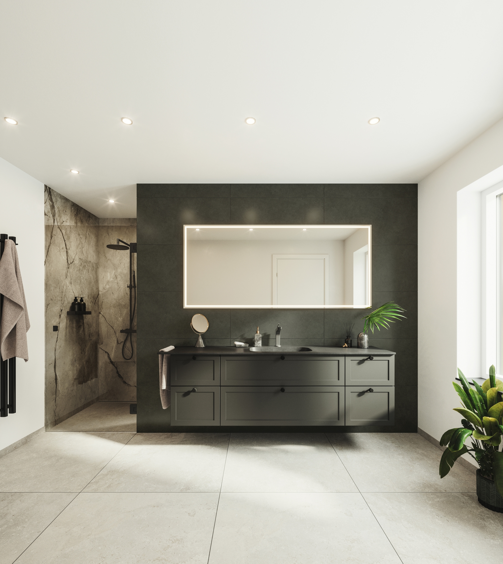 Classic by Designa bad sort ramme 15mm grasolit bordplade og Cassøe armatur i mat sort