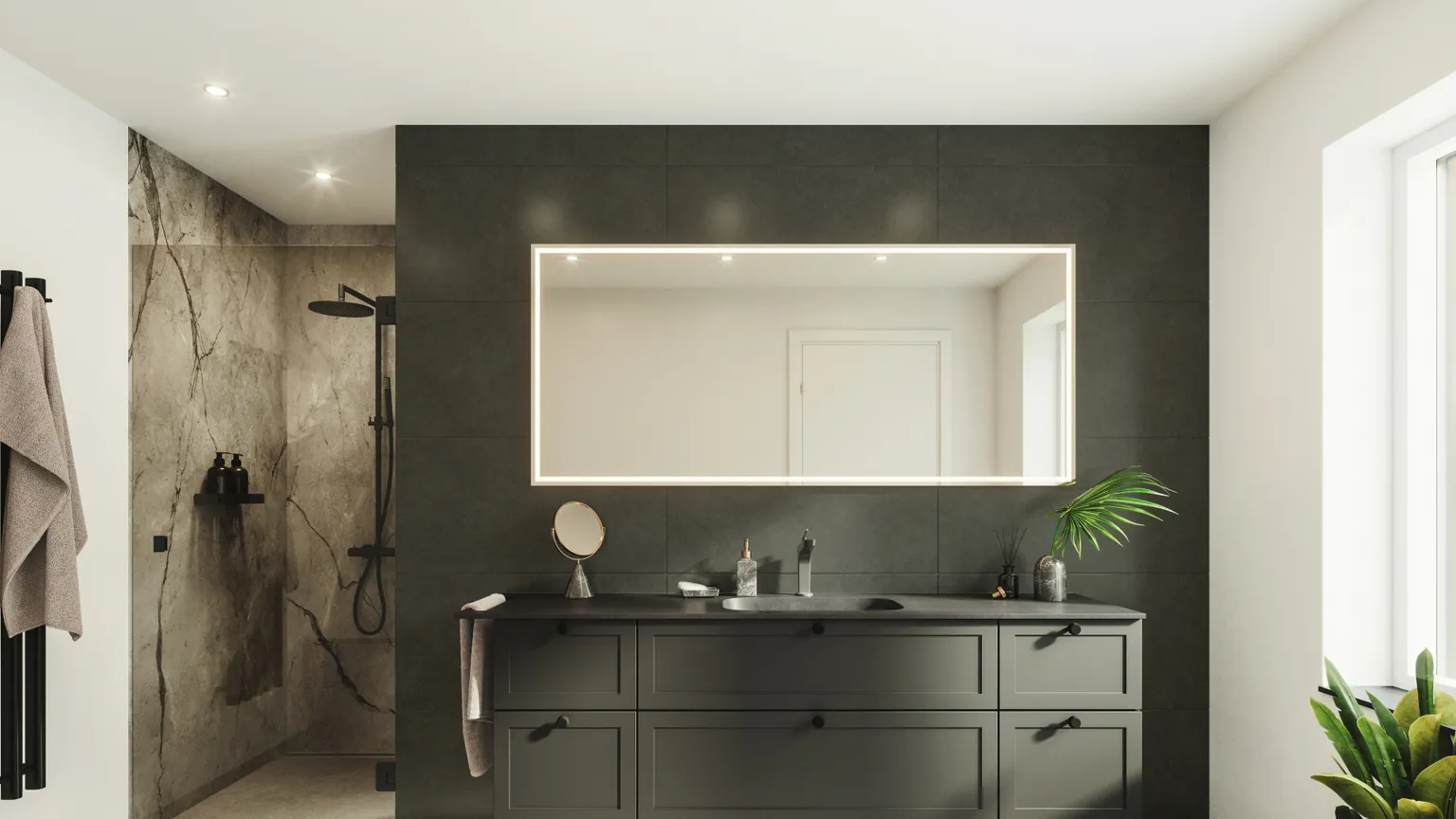 Classic by Designa bad sort ramme 15mm grasolit bordplade og Cassøe armatur i mat sort