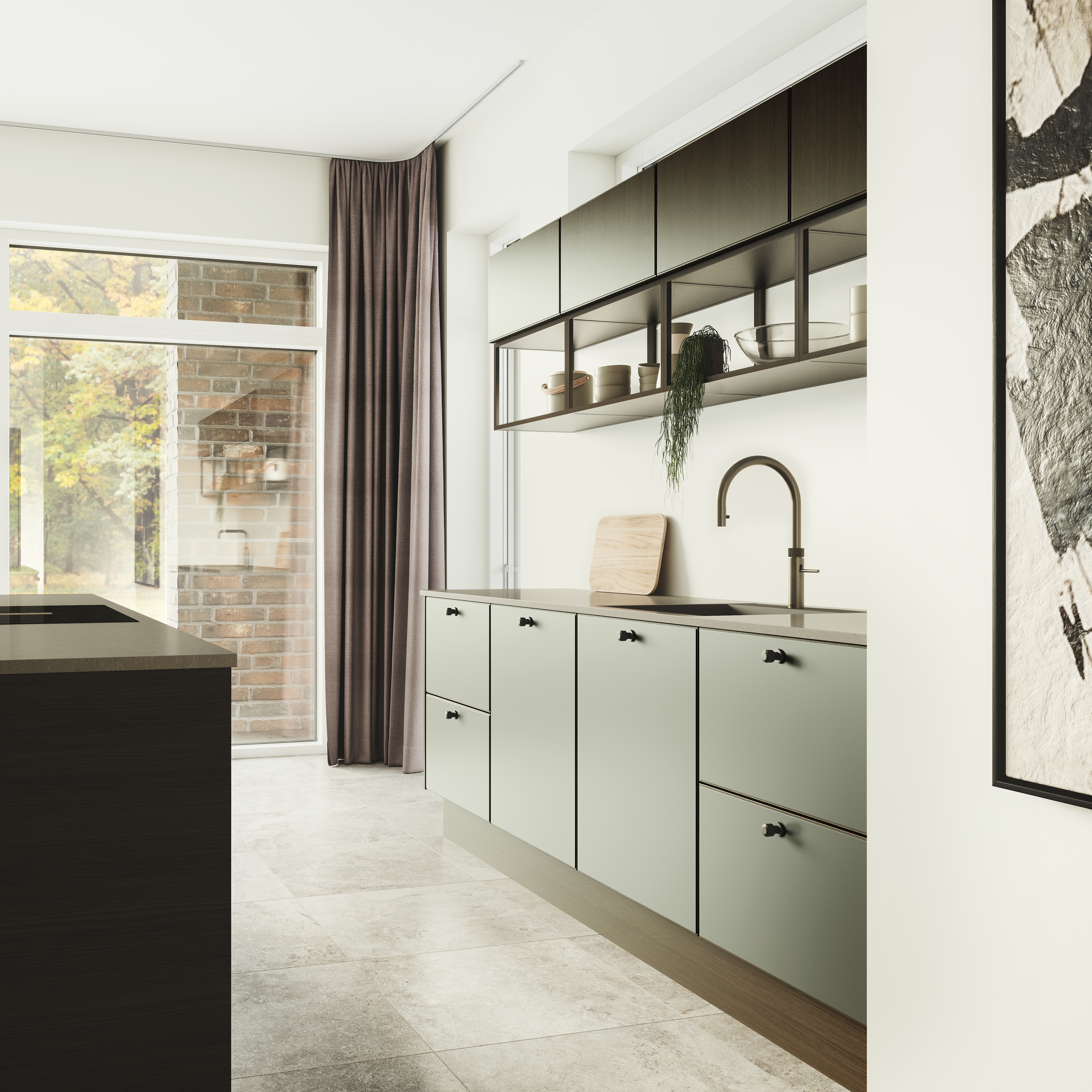 Nature by Designa køkken grå linoleum og brun eg