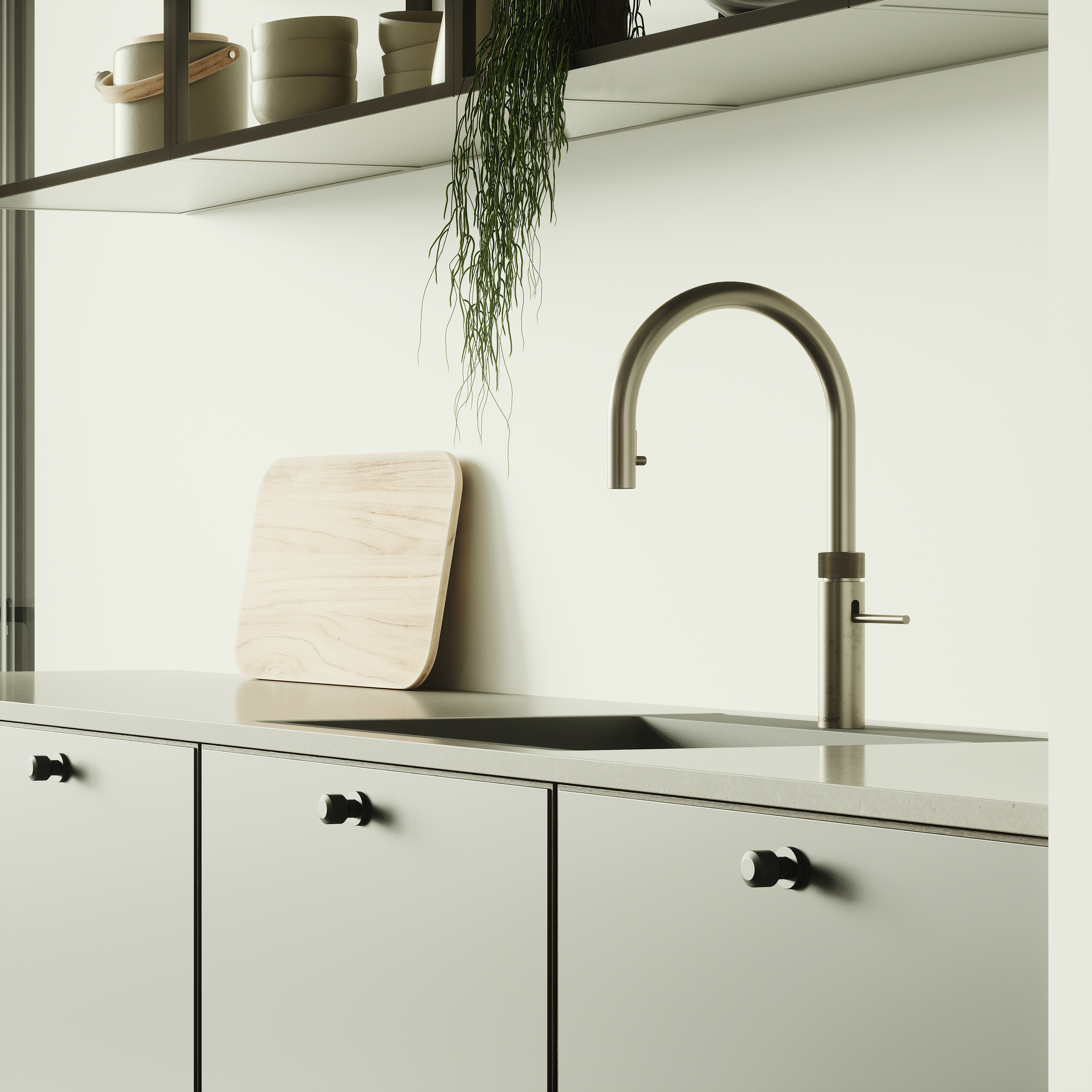 Nature by Designa køkken grå linoleum og brun eg