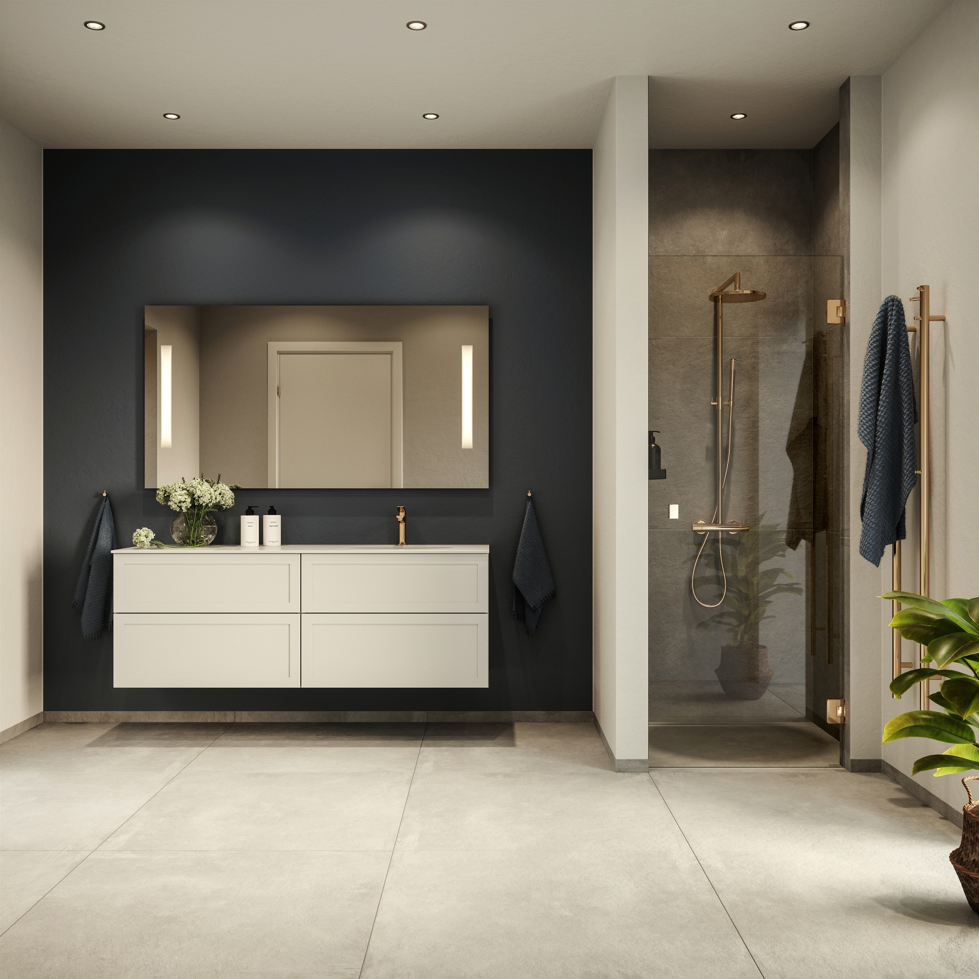 Classic by Designa bad i hvid ramme med 12mm solid bordplade og Cassøe messing armatur