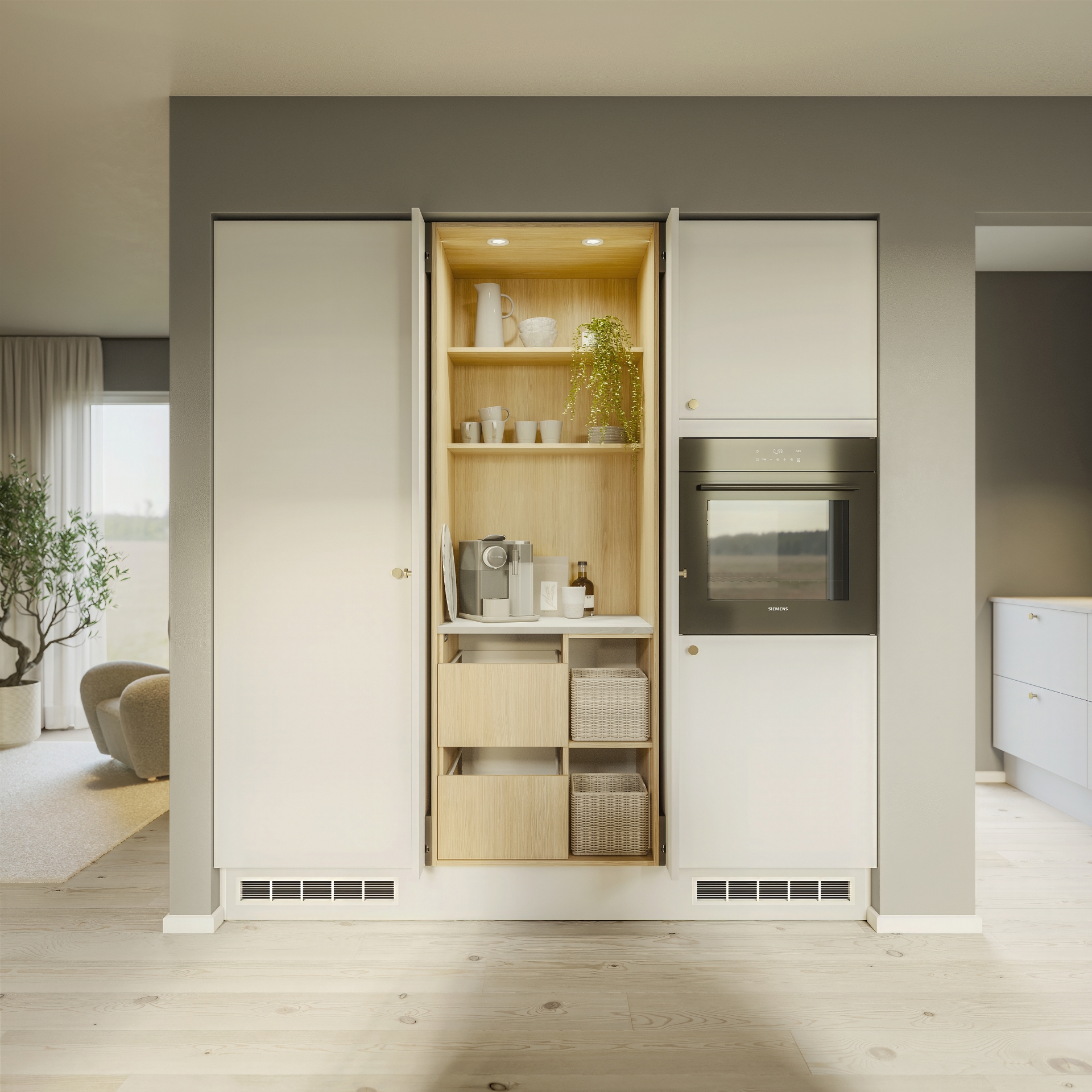 Color by Designa køkken i hvid med træstruktur eg