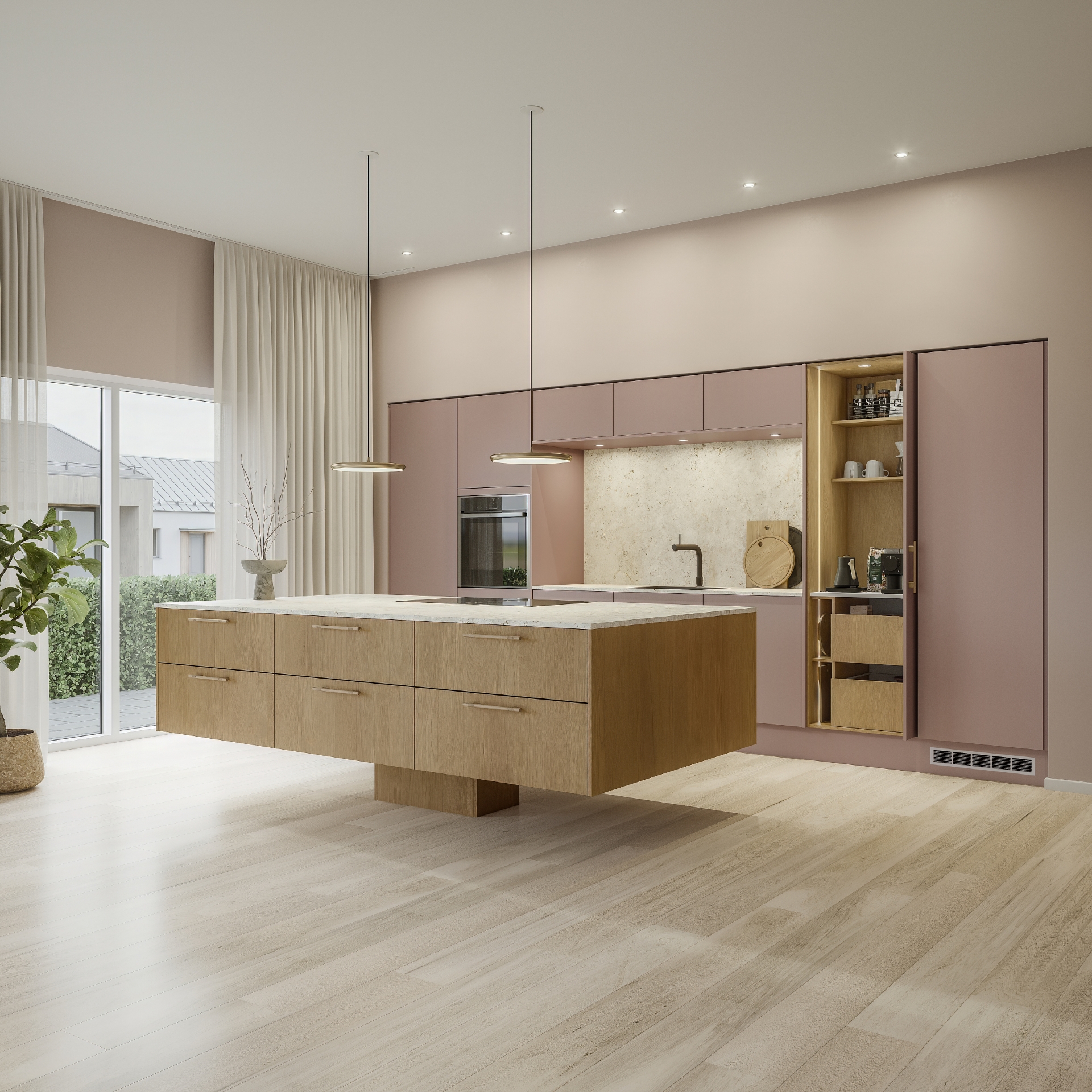 Color by Designa køkken i rosa og Nature by Designa natur eg