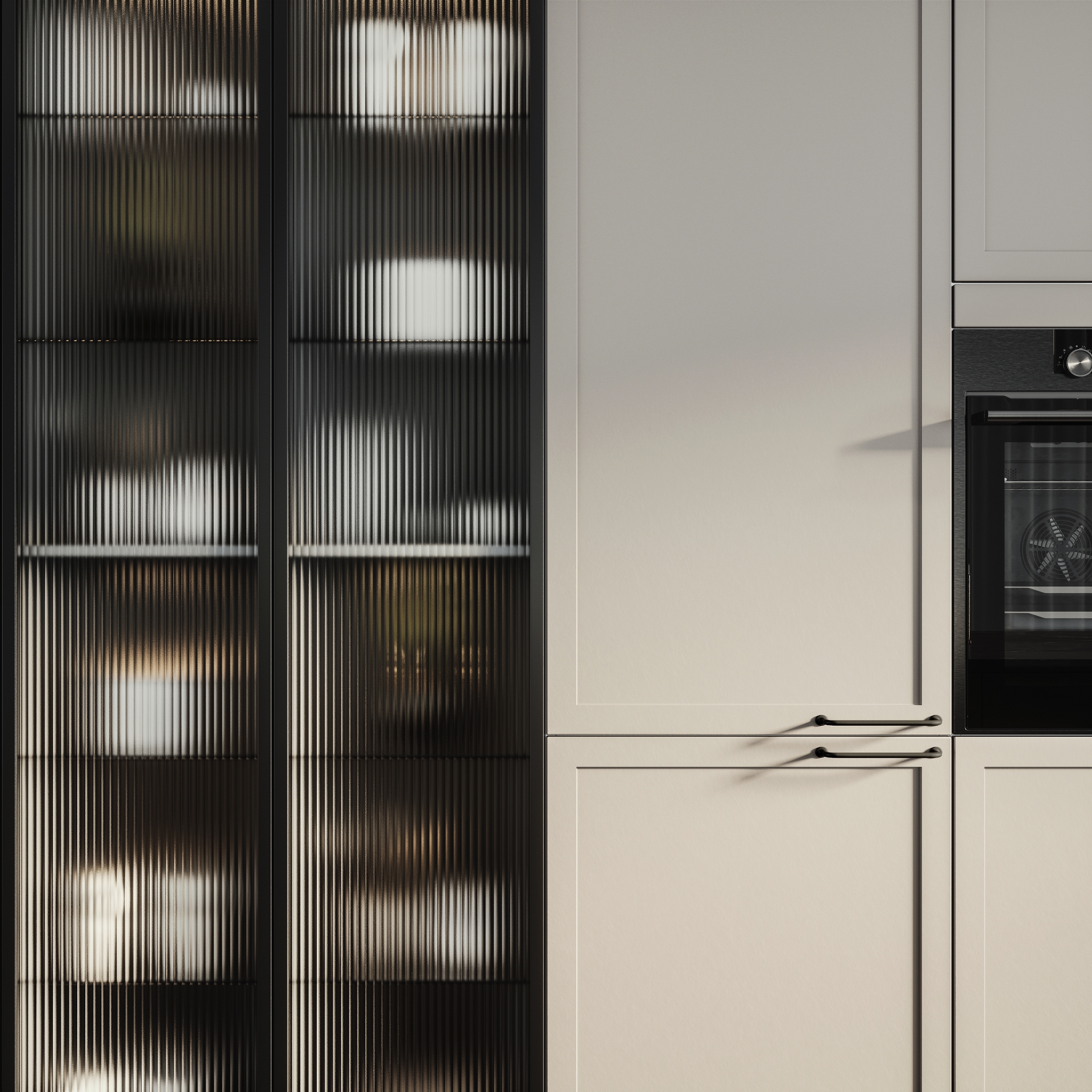 Classic by Designa sand ramme og vitrine med riflet glas og sort ramme