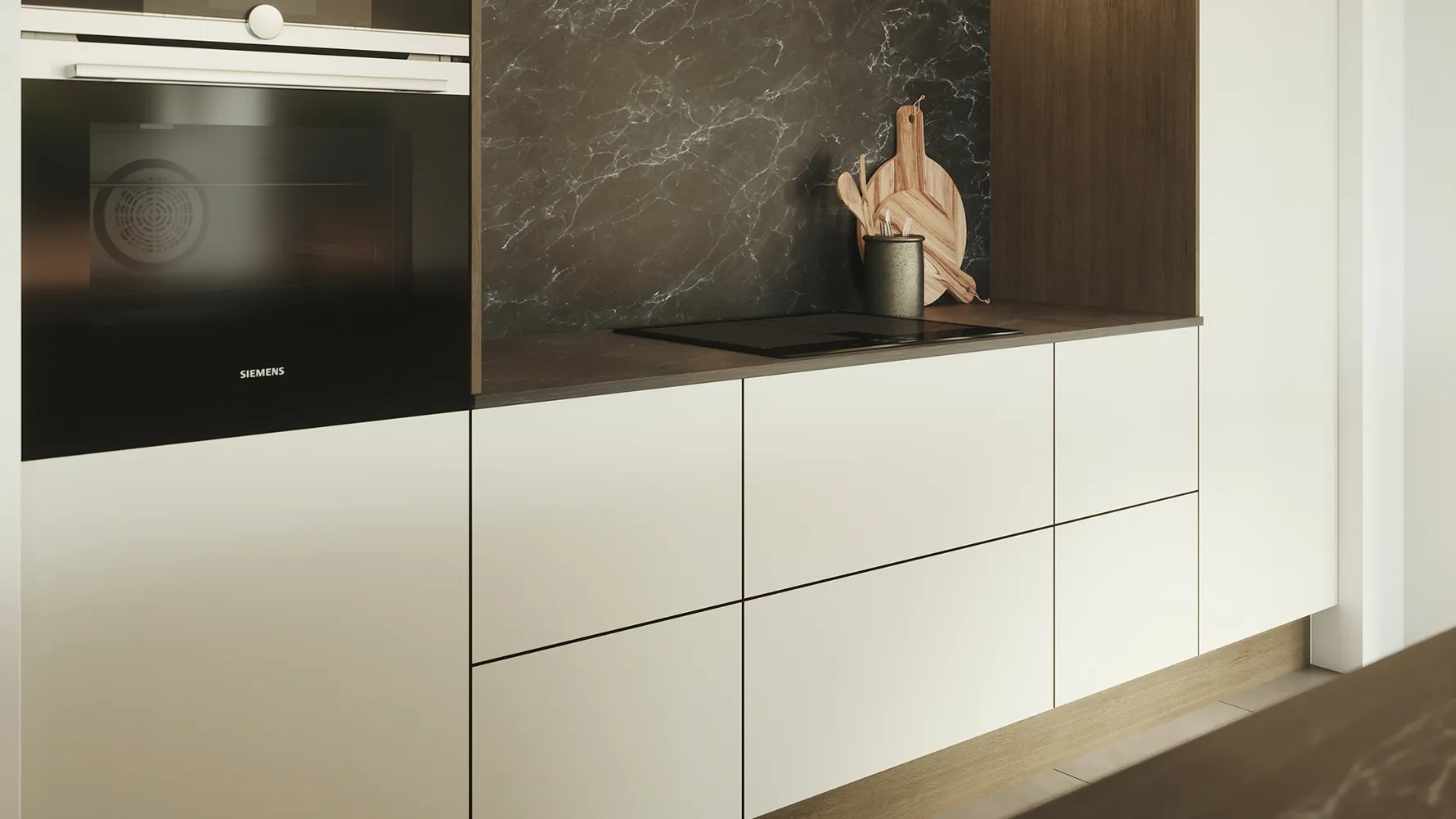 Nature by Designa køkken i beige linoleum og brun eg