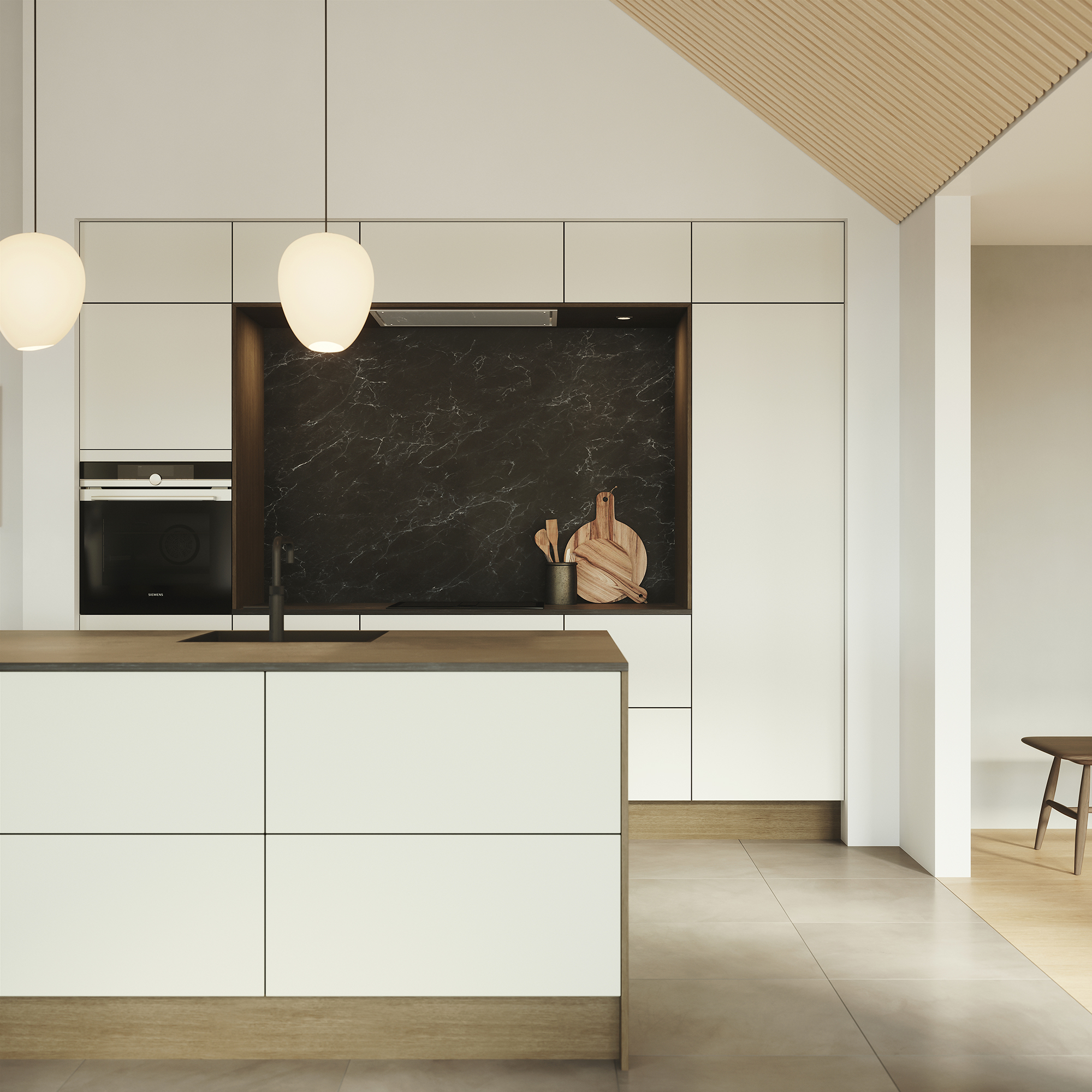 Nature by Designa køkken i beige linoleum og brun eg