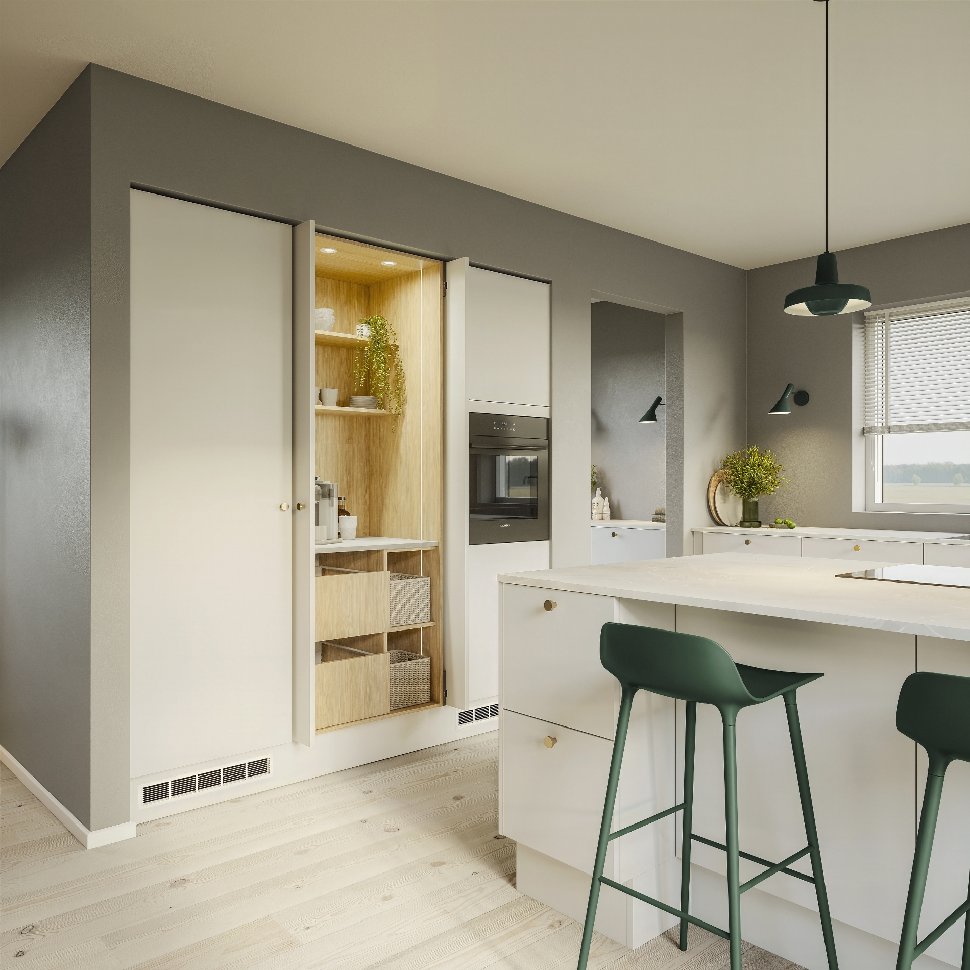 Color by Designa køkken i hvid med træstruktur eg