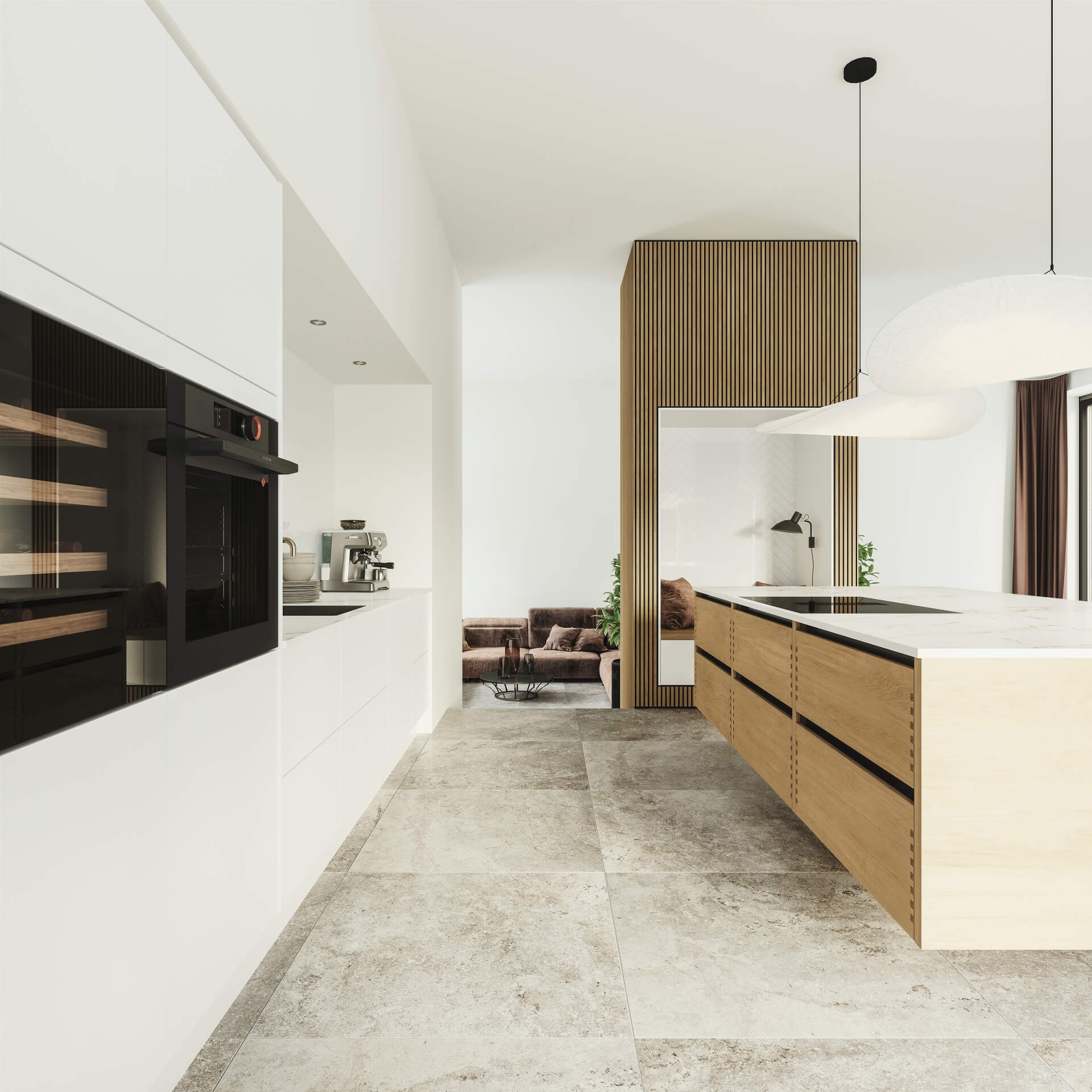 Silk by Designa køkken i hvid kombineret med Nature by Designa fingertappet