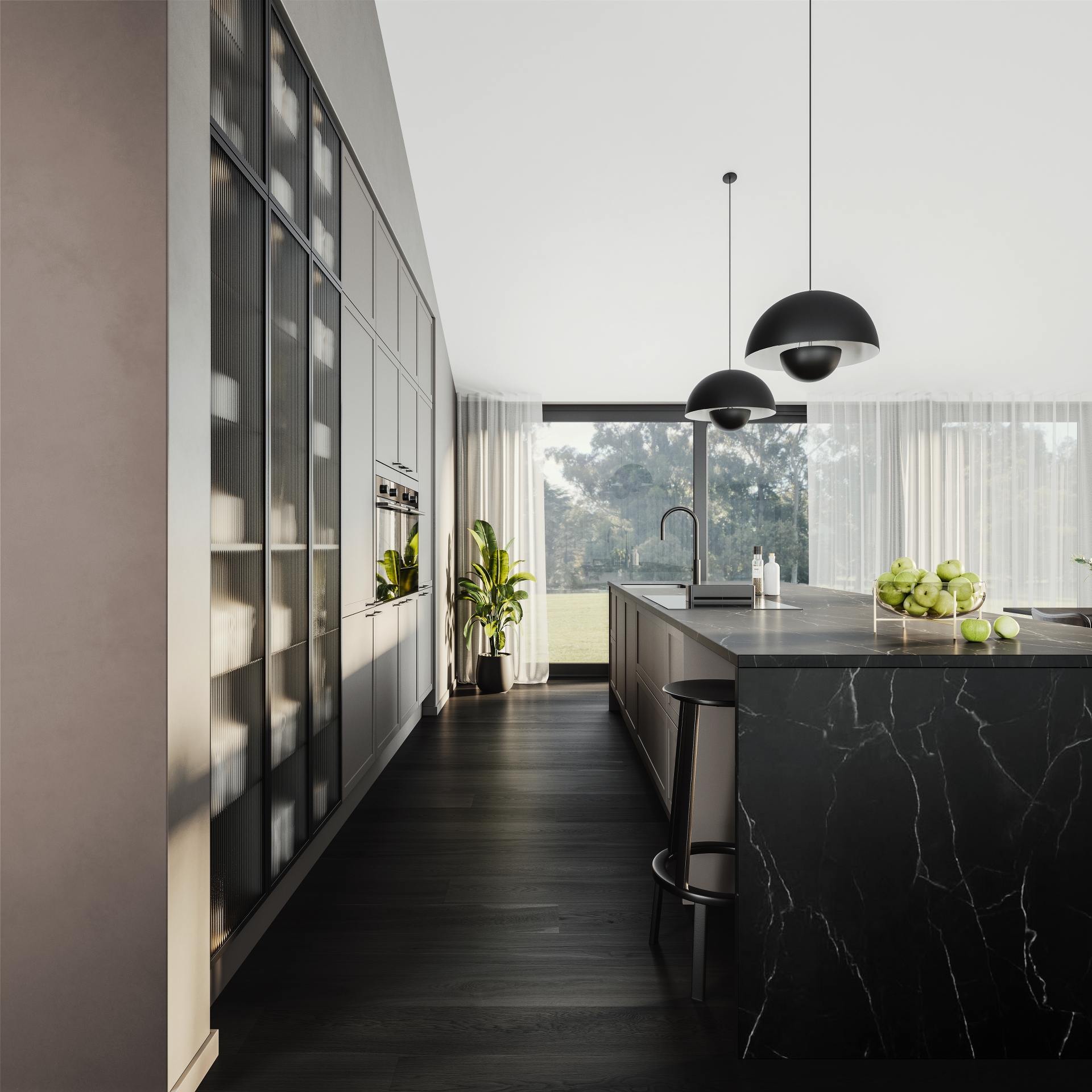 Classic by Designa sand ramme og vitrine med riflet glas og sort ramme