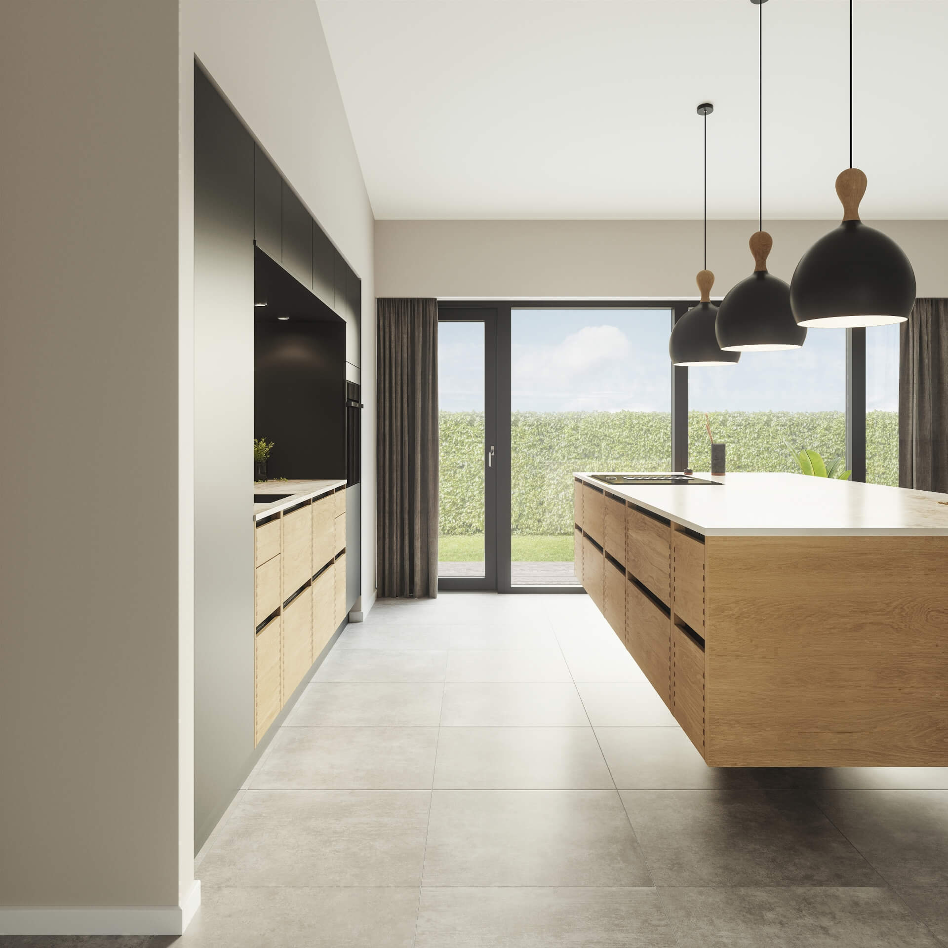 Silk by Designa køkken i sort kombineret med Nature by Designa fingertappet